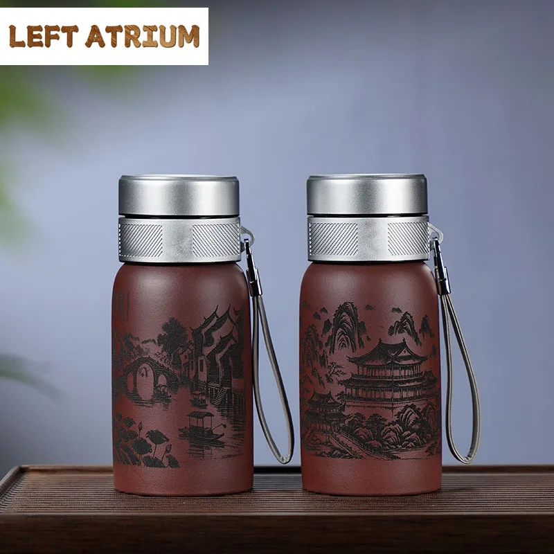 

400 мл высококачественная деловая фиолетовая глиняная чашка ручной работы Исин необработанная руда грязь офисный термос кувшин для воды пейзаж Zisha чайный сервиз подарок