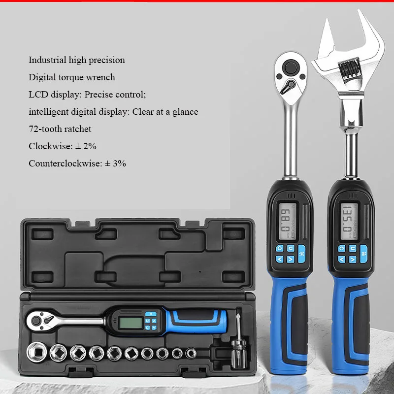 

Accurate to ±2% Digital Torque Wrench 6.8-135N.m Electronic Preset Torque Ratchet Wrench With Buzzer LED Flash Notification