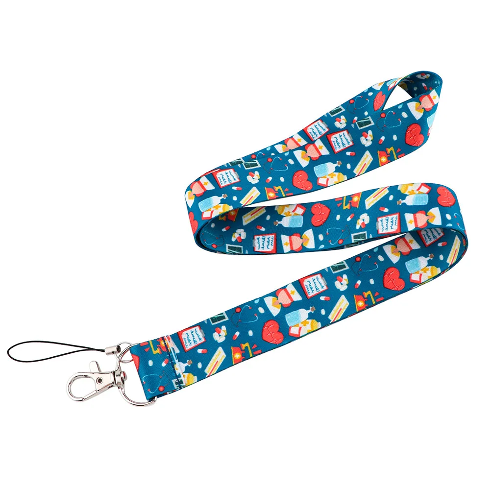 Doctor cartoon mobile phone lanyard nurse worker brand lanyard pill measuring cup registrant electrocardiogram polyester work ID