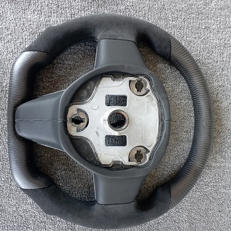 Real Carbon Fiber Steering Wheel for Tesla Model 3 Model Y 2017-2023 with Heating Function and Decorative Cover