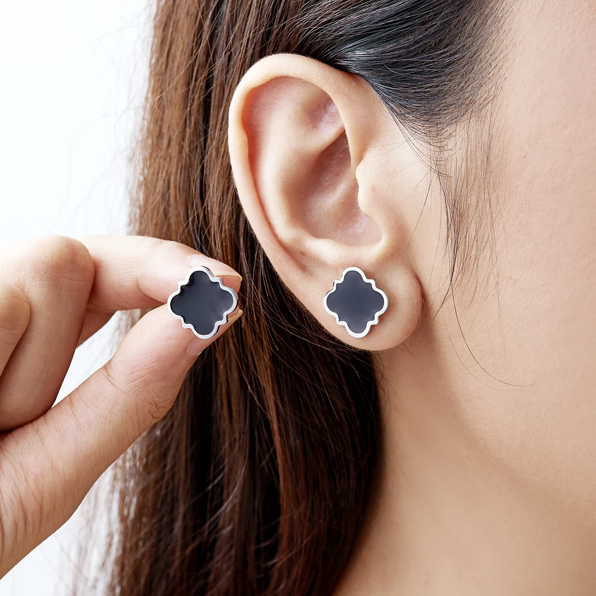 

Stainless Steel Black Bubble Box Shaped Earrings for Women Girls Trendy Enamel Geometric Stud Earrings Daily Wear Jewelry Gifts