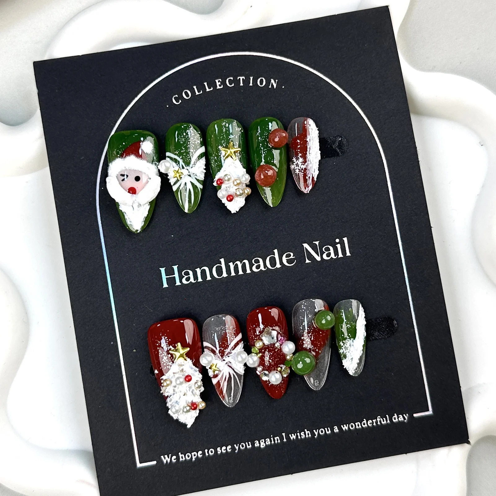 

10pcs Handmade Almond Press on Nails 3D Christmas Ball Design Fake Nails for Manicure Lovers Gift Wearable False Nail Patches