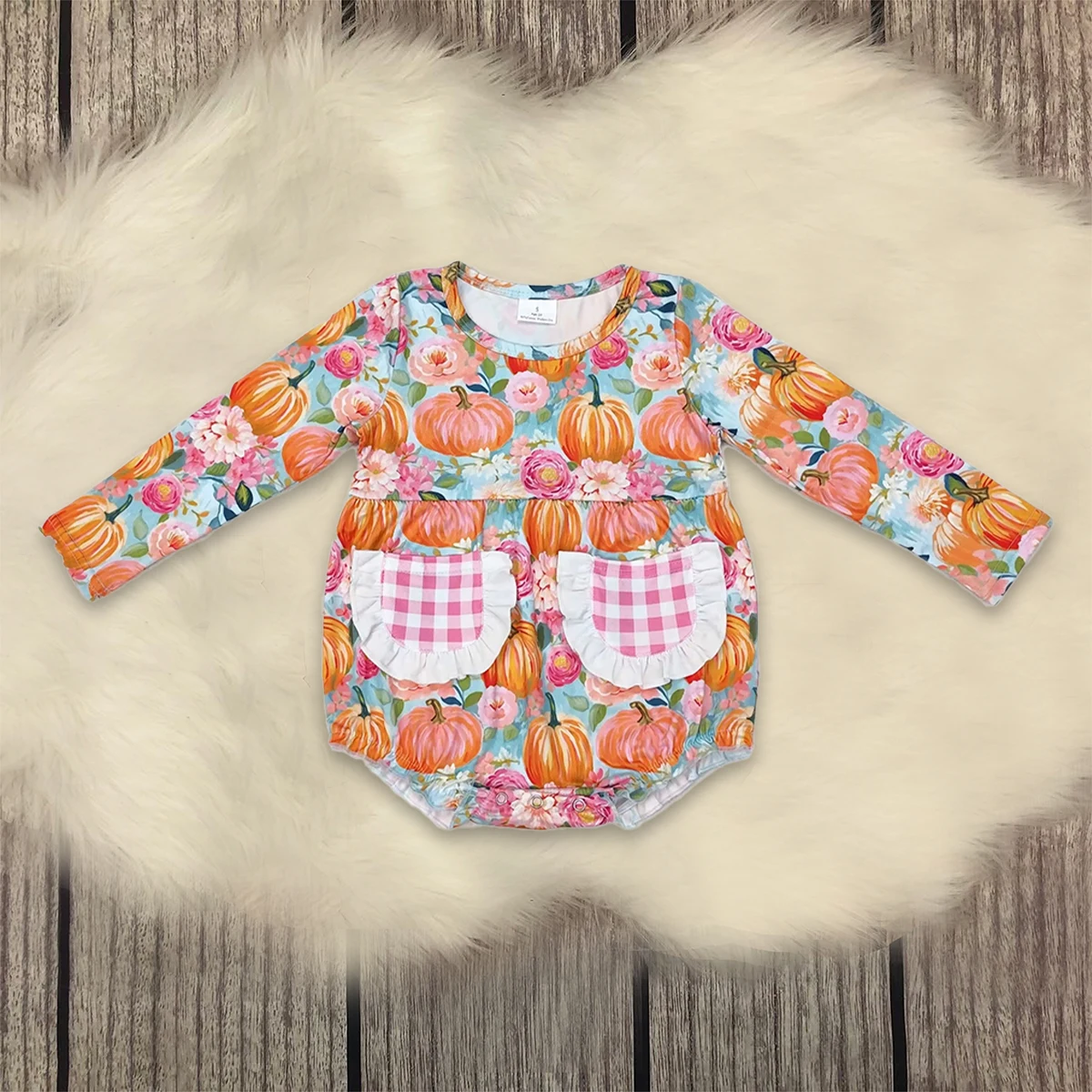 

Осенний комбинезон для маленьких девочек на День Благодарения с тыквой и цветком, клетчатый комбинезон для новорожденных девочек, осенний комбинезон с пузырьками, оптовая продажа
