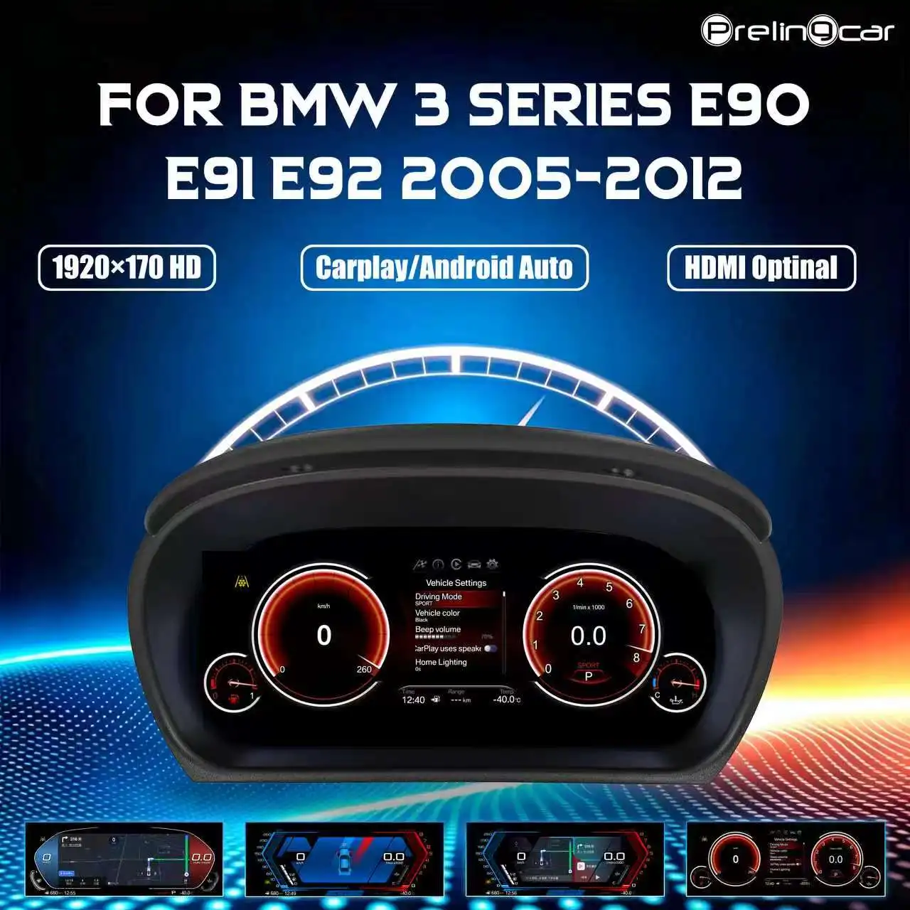 Tableau de bord numérique LCD 11 pouces pour BMW Série 3 E90 E91 E92 E93 E94 2005-2012, panneau automobile, compteur de vitesse, cockpit virtuel avec fonction Carplay sans fil