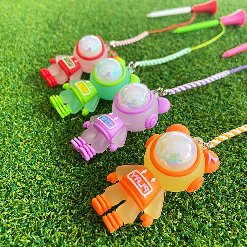 Rubber Golf Tees com luz intermitente, Brilha no escuro, Desenhos animados, Boneca bonito, Suporte de bola, Treinamento, Evitar a perda