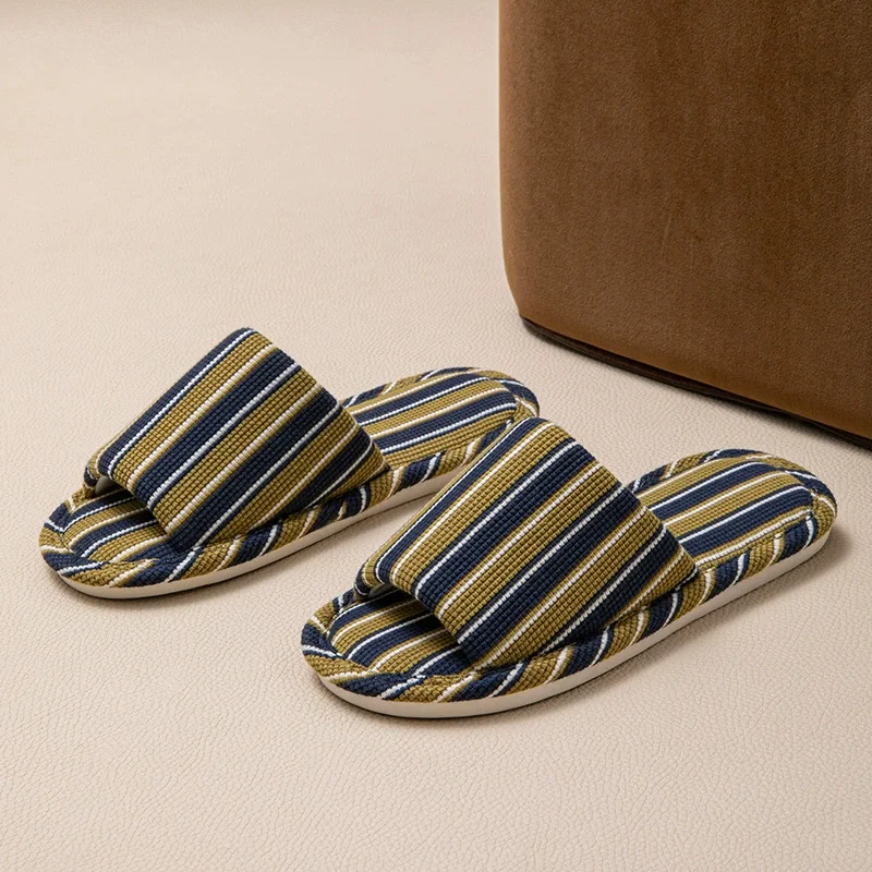 New Spring Men's Linen Slippers Simple Japanese Striped Silent Floor Shoes Unisex Comfortable Couple Parent-child Home Slippers image 4