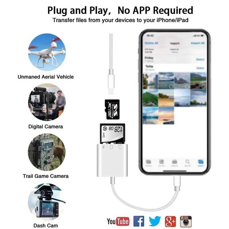 Ios para leitor de cartão sd para iphone 12, 11, 13, 14, 15 pro max, adaptador de cartão de memória, câmera, ipad, macbook