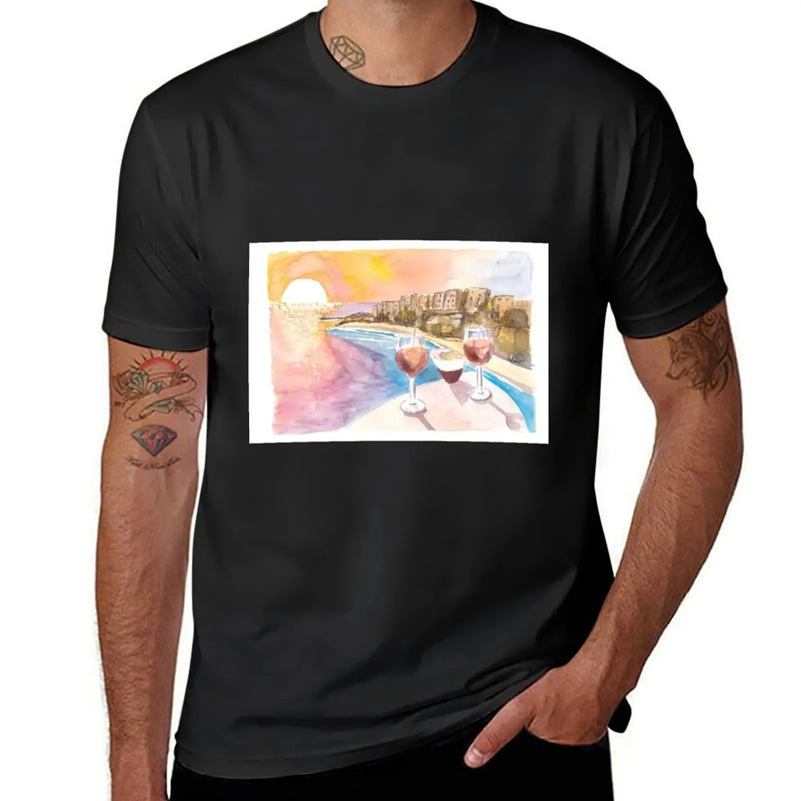 

Spectacular Tropea Italy Beach Town with Sunset Refreshments T-Shirt graphics oversized T-shirt men