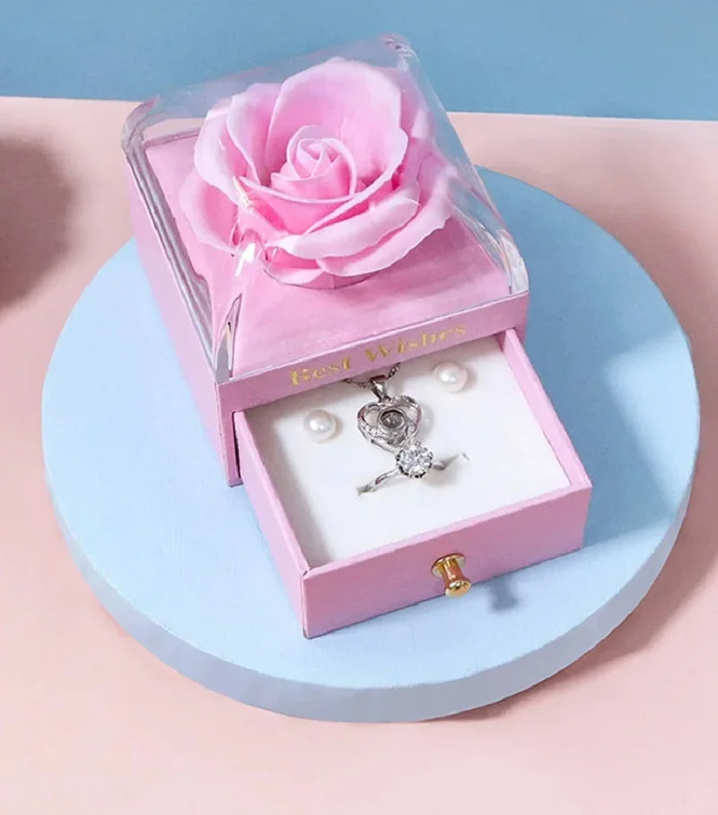 Romantic Ring Necklace Luxurious Elegant Delicate Jewelry Packaging Charming Flower Storage Drawer Box For Valentine'S Day Gifts