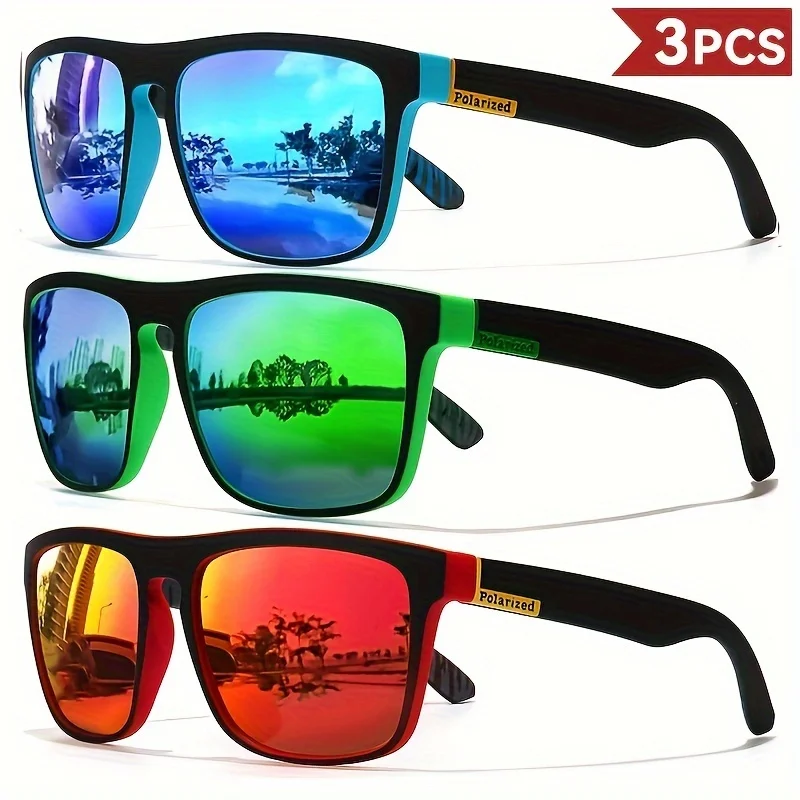 3Pcs Fantasy Cool Classic Polarized Square Fashion Glasses for Men and Women Outdoor Sports Party Vacation Travel Driving Fishing Supplies Photo Props