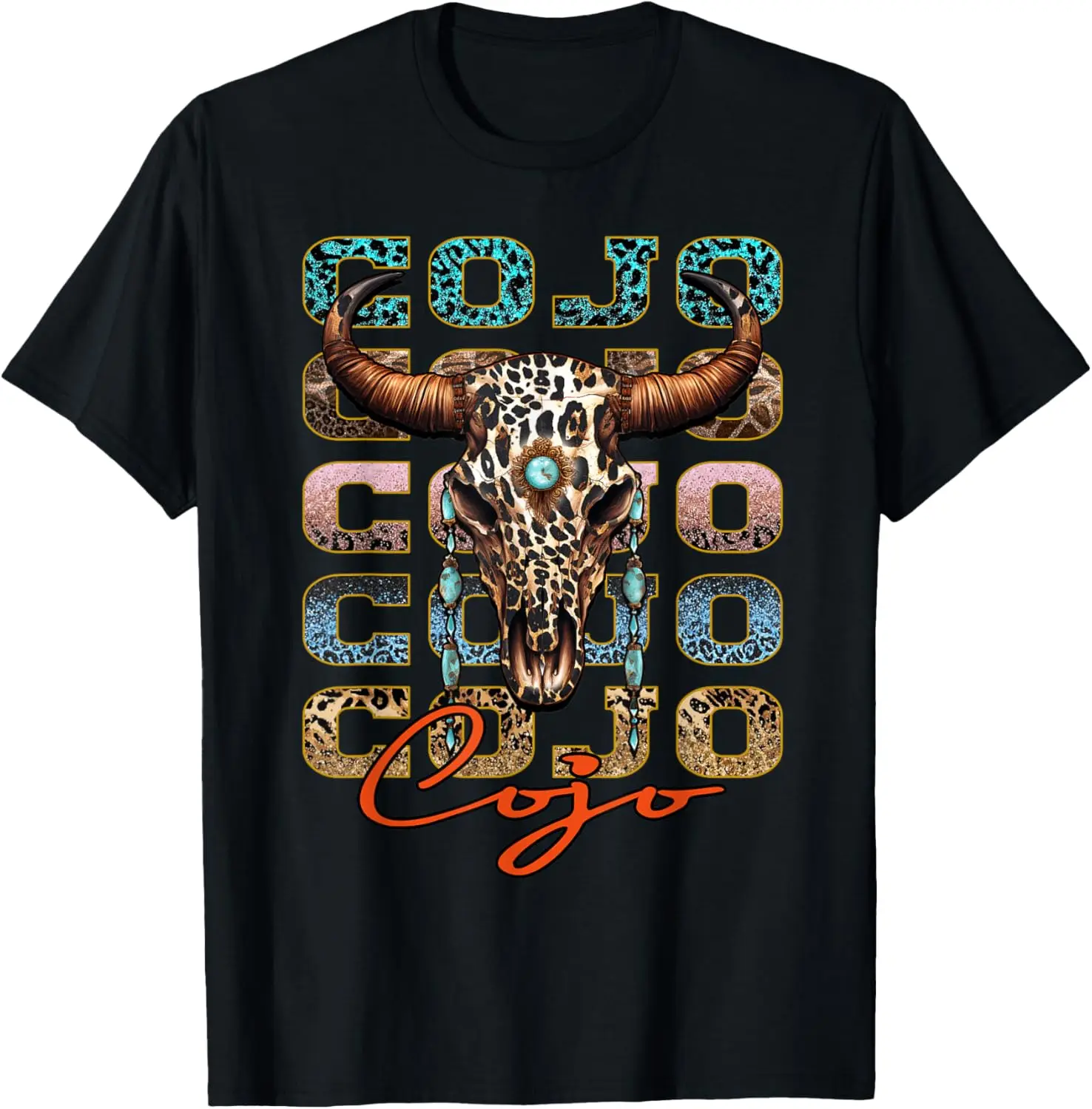 

Cojo Distressed Name Pride Vintage Bull-Skull and Leopard T-Shirt Motorcycle