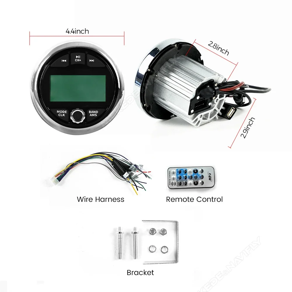 Navifly لمشغل MP3 راديو RV توافق متعدد مناسب لقوارب الجهد 12 فولت جت سكي ATV UTV يدعم تنسيق الموسيقى MP3/MA #6