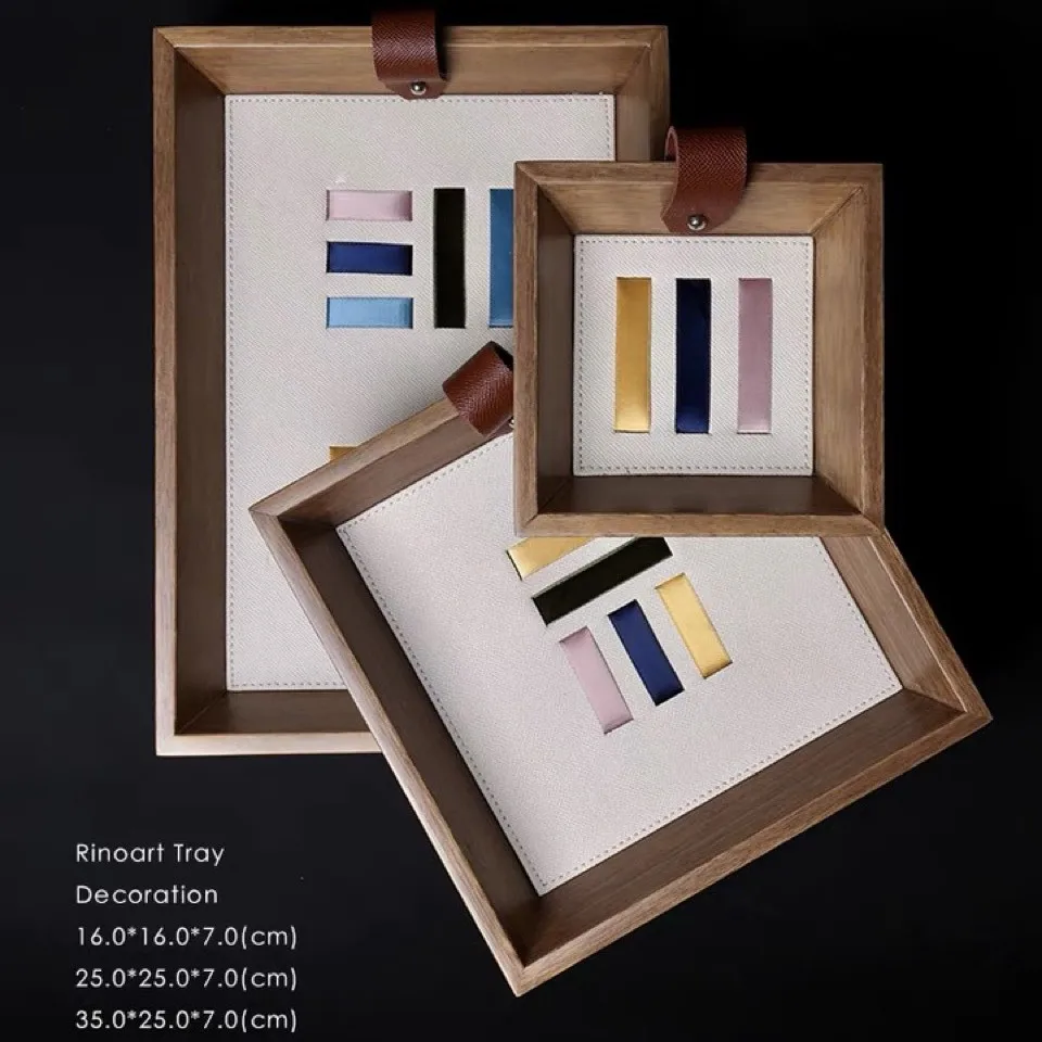 Berlin Apartment Series First Layer Fiber Leather Color Matching Ribbon Tray Jewelry Tray Modern Simple Style