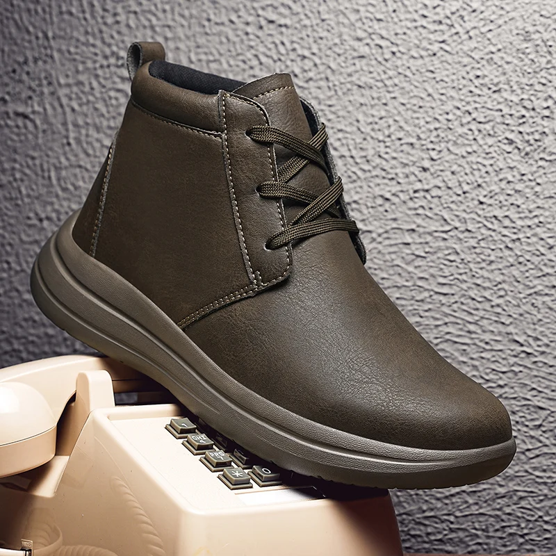 

Outdoor Mid Top Men's Casual Shoes Fashion Man Ankle Boots High Quality Leather Sneakers Comfortable Walking Footwear Work Boots