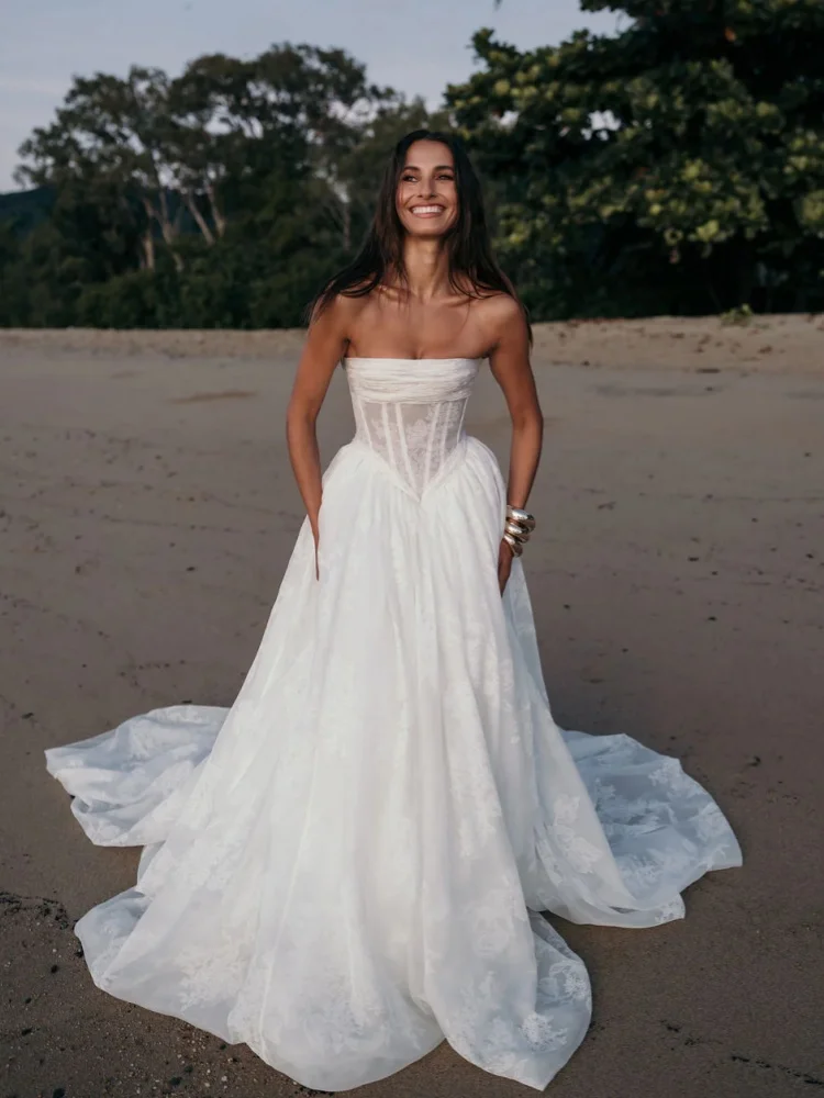 Lace Strapless Boning Women's Wedding Dress Tulle Ball Gown Bridal Bridesmaid Evening Dresses LuxuryEvening Dres Custom 2026 New