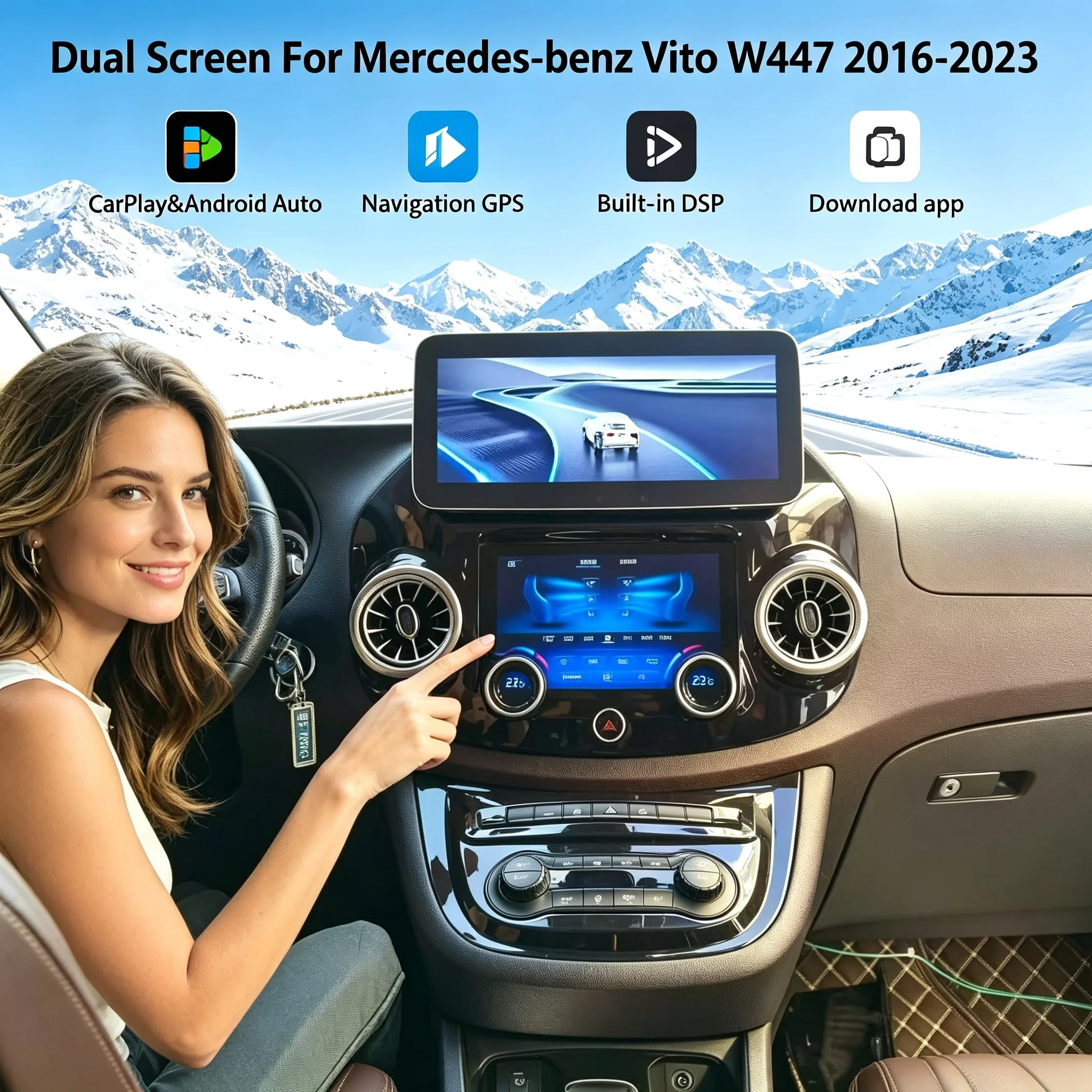 12.3” New Car Multimedia Player Android15 For Mercedes-Benz Vito W447 2016-2023 Car Radio GPS Navigation CarPlay 5G WIFI BT DSP