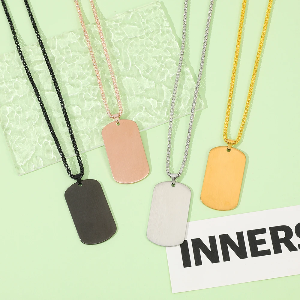 

4 Colors Blank Stainless Steel Dog Tag Necklaces, Engravable DIY Pendant Necklaces for Custom Gifts