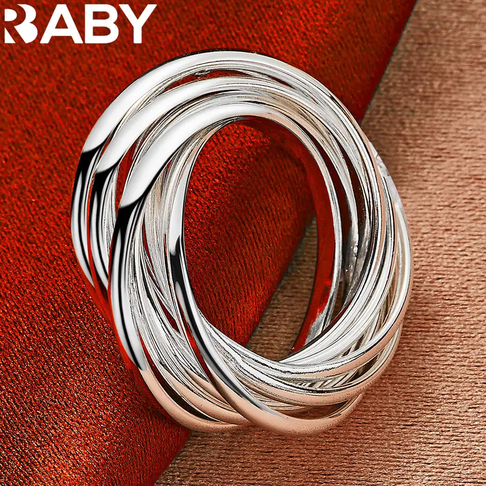 URBABY 925 فضة حجم 7-10 خمسة دوائر حول حلقة للنساء الرجال نعمة مجوهرات الاتجاه المألوف هدايا حفلة عيد ميلاد