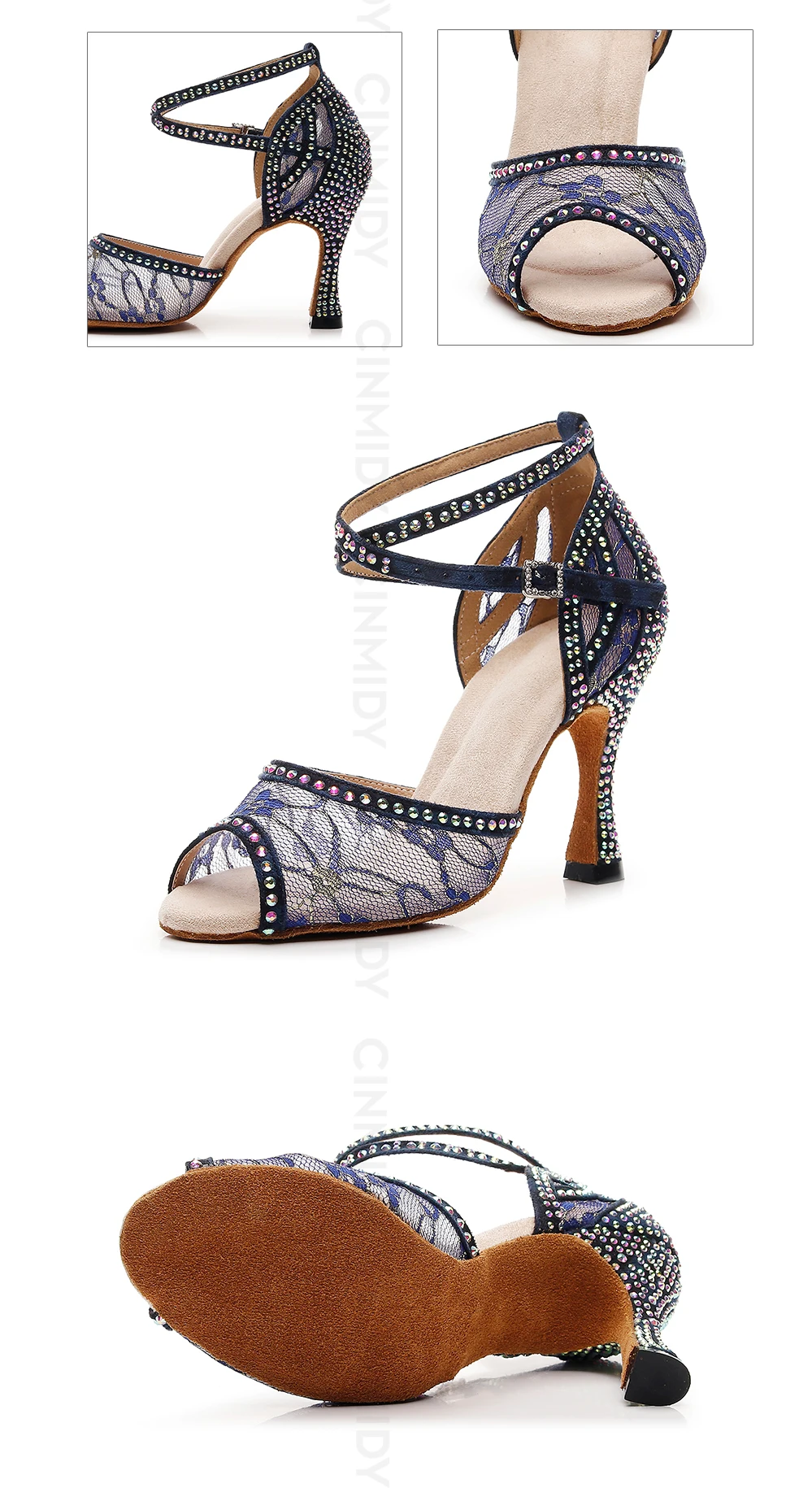 CINMIDY Modische Spitzen-Mesh-Tanzschuhe für Damen, Weiche Salsa-Tango-Latin-Tanzschuhe, Kubanische Absätze, Ballsaal-Party-Schuhe mit Weicher Sohle – Detail 14