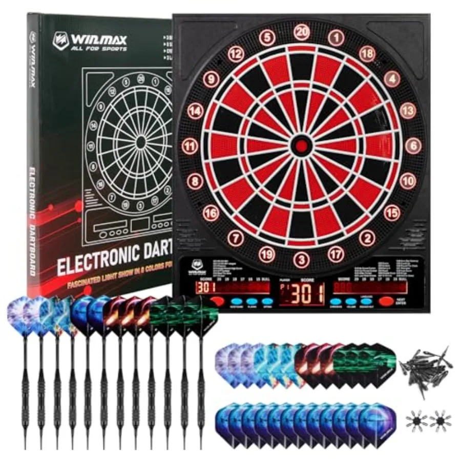 

Electronic dart board for adults: soft tip, black with red accents, illuminated display and auto-scoring for up to 8 players