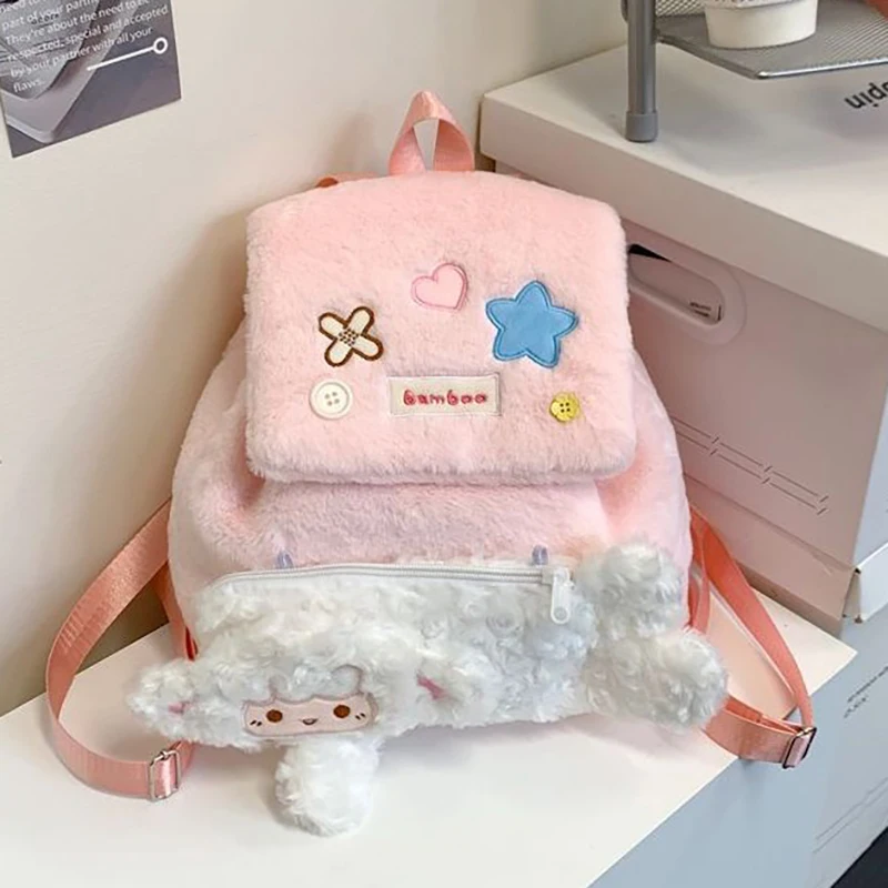 

HAEX Furry Sheep Backpacks Women 2025 Trend Kawaii Designer Bolso Mujer Harajuku Y2K Subculture Winter Individuality Bag Female