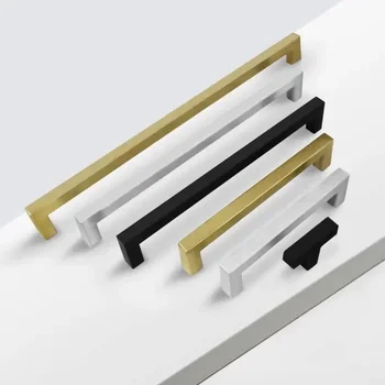 Maniglie per armadietti con cassetti quadrati in acciaio inossidabile, pomelli per porte del bagno, mobili da cucina, maniglie per mobili nere da 3-15 pollici