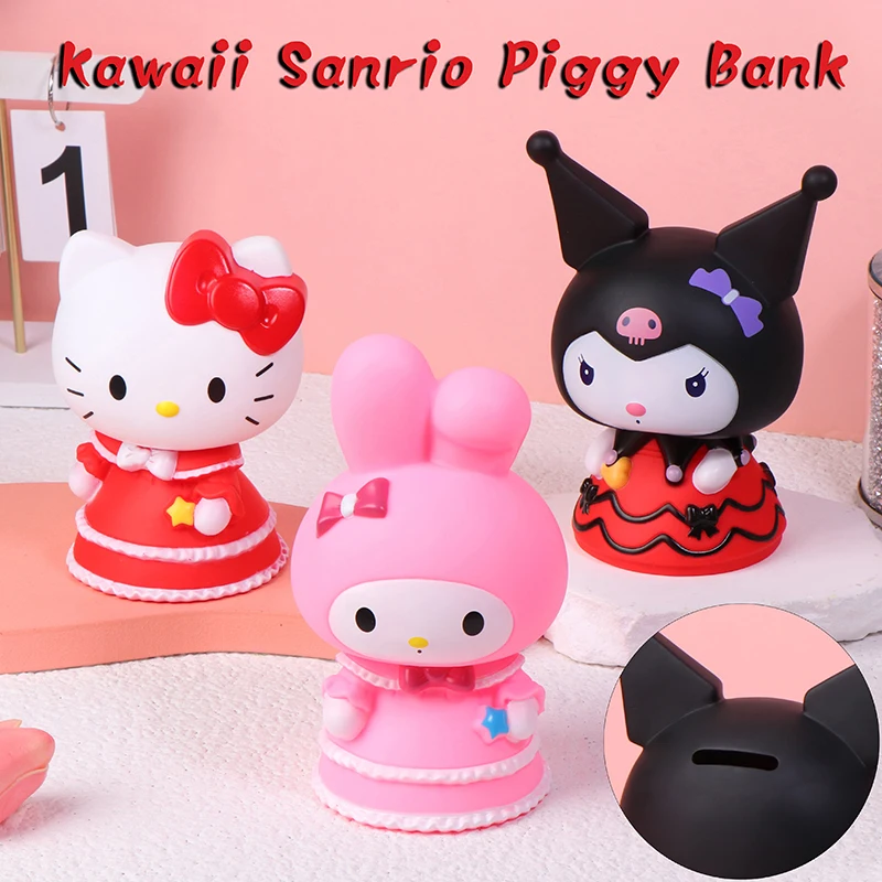 Sanrio Hello Kitty Piggy Bank Kawaii Kuromi My Melody Hankyodon Vinyl Decoration Coin Storage Box Decorations Kids Gift