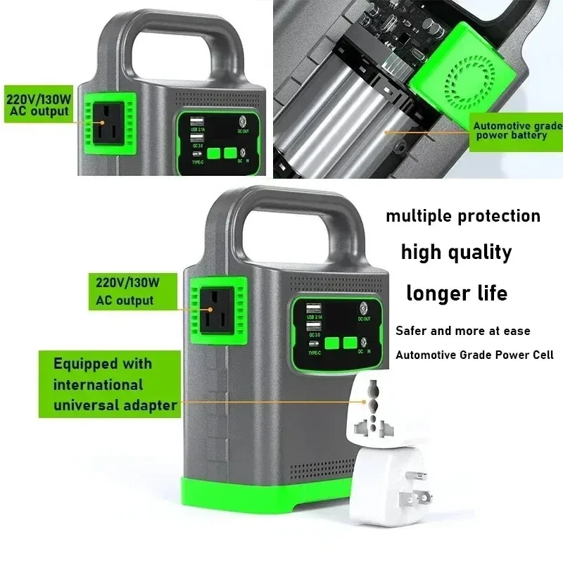 58000mah Portable Power Station 220V 130W Outdoor Emergency Storage Power Supply Solar Generator for Camping Fishing RV etc