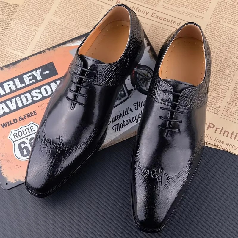 YAOLIDA Business Oxfords Shoes For Men Luxury Handmade Dress Wedding Office Side pretty Printing Preminum Formal Leather Shoe CN