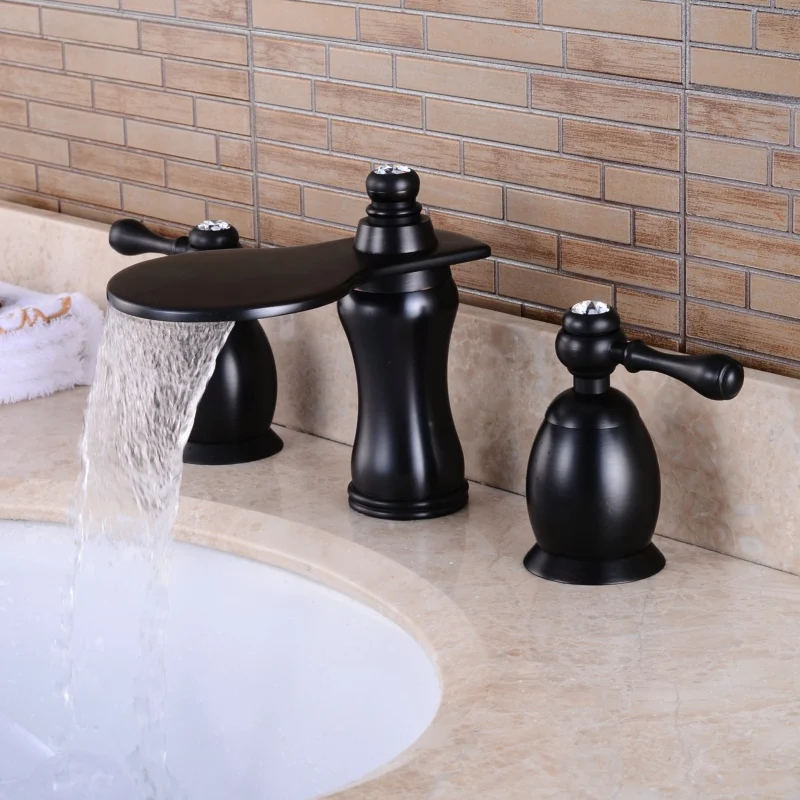 

BECOLA Oil Rubbed Black waterfall bathroom faucet Antique brass basin faucet dual handle bathtub tap B-1006H