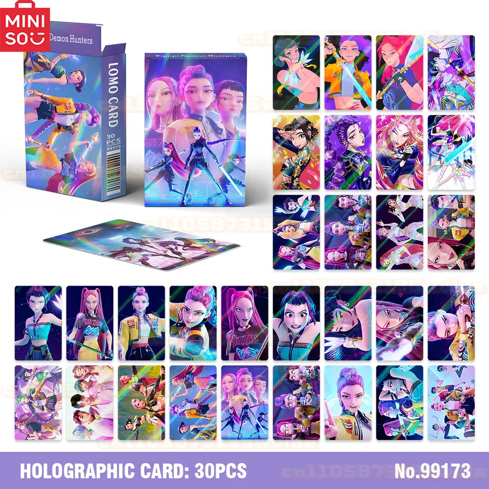 

MINISO 30Pcs K-Pop Demon Hunters Girl Group Bronzing Collection Flash Card Anime Cartoon Toys Holographic Cards