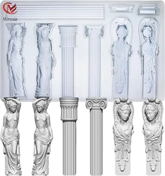 Mirosie Baroque Relief Embossed Art Silicone Mold for Polyclay Air Dry Clay Plaster, Decorative Column and Sculpture Statue