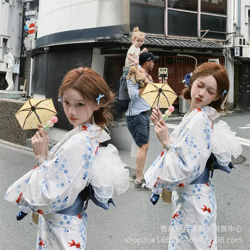 Traditional Japanese Kimono Dress Women's New Style Photography Shoot Bathrobe Dress Polyester Fiber Ethnic Stage Costume