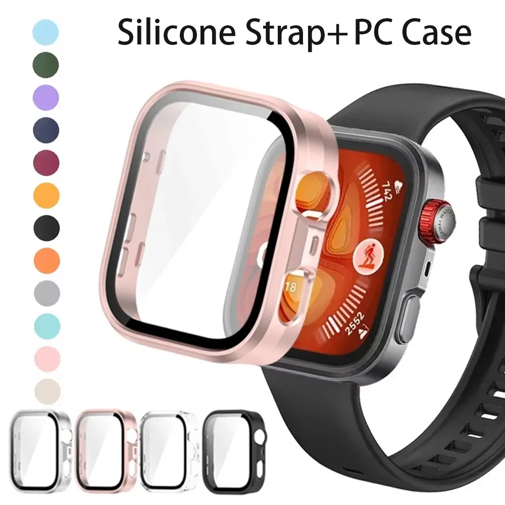 Sports Silicone Strap+PC Case for Huawei Watch Fit 3/4 PC Shell Fall Protection Comfortable Wristband for Huawei Watch Fit 4 Pro