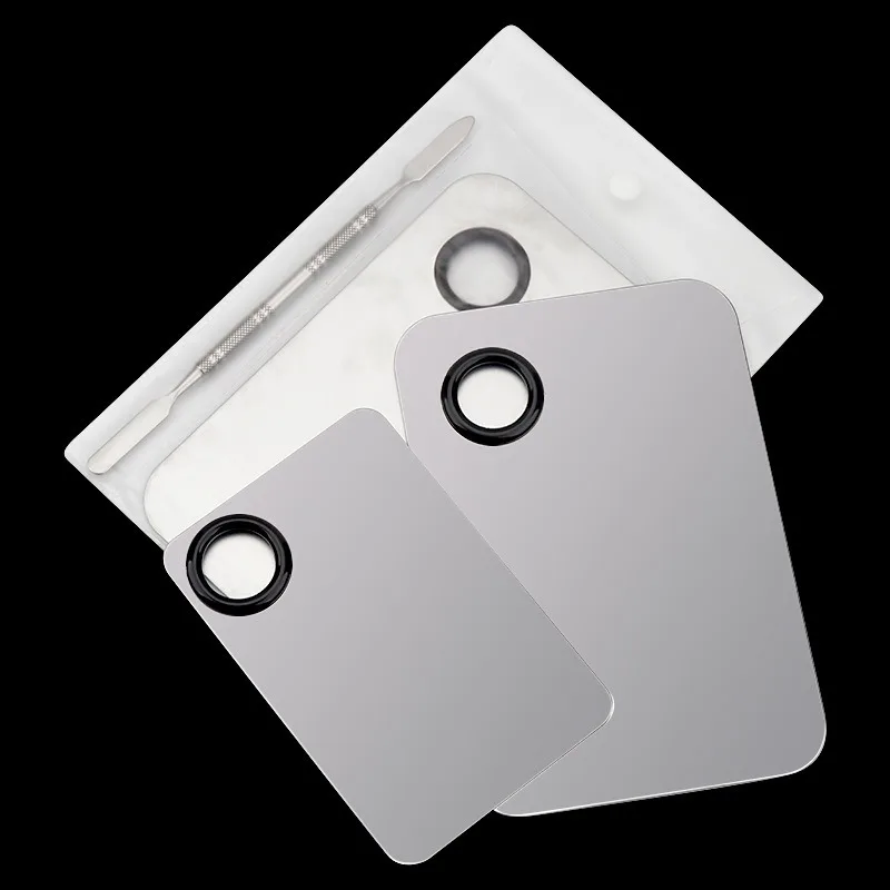 Stainless Steel Makeup Mixing Palette With Spatula Square Cosmetic Mix Tray Reusable Eyeshadow Nail Art Pigment Mixing Plate DIY