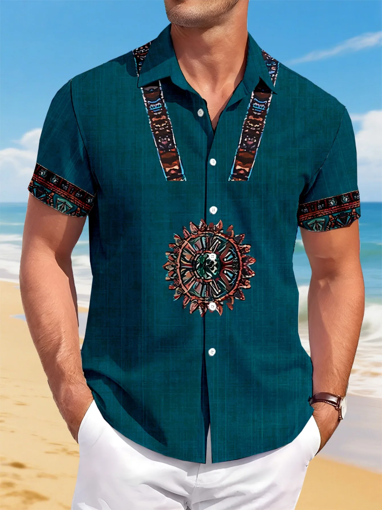 Men'S Lightweight Hawaiian Shirt - 3D Geometric Print, Casual Short Sleeve, Button-Up Collar, Breathable Summer Beachwear,