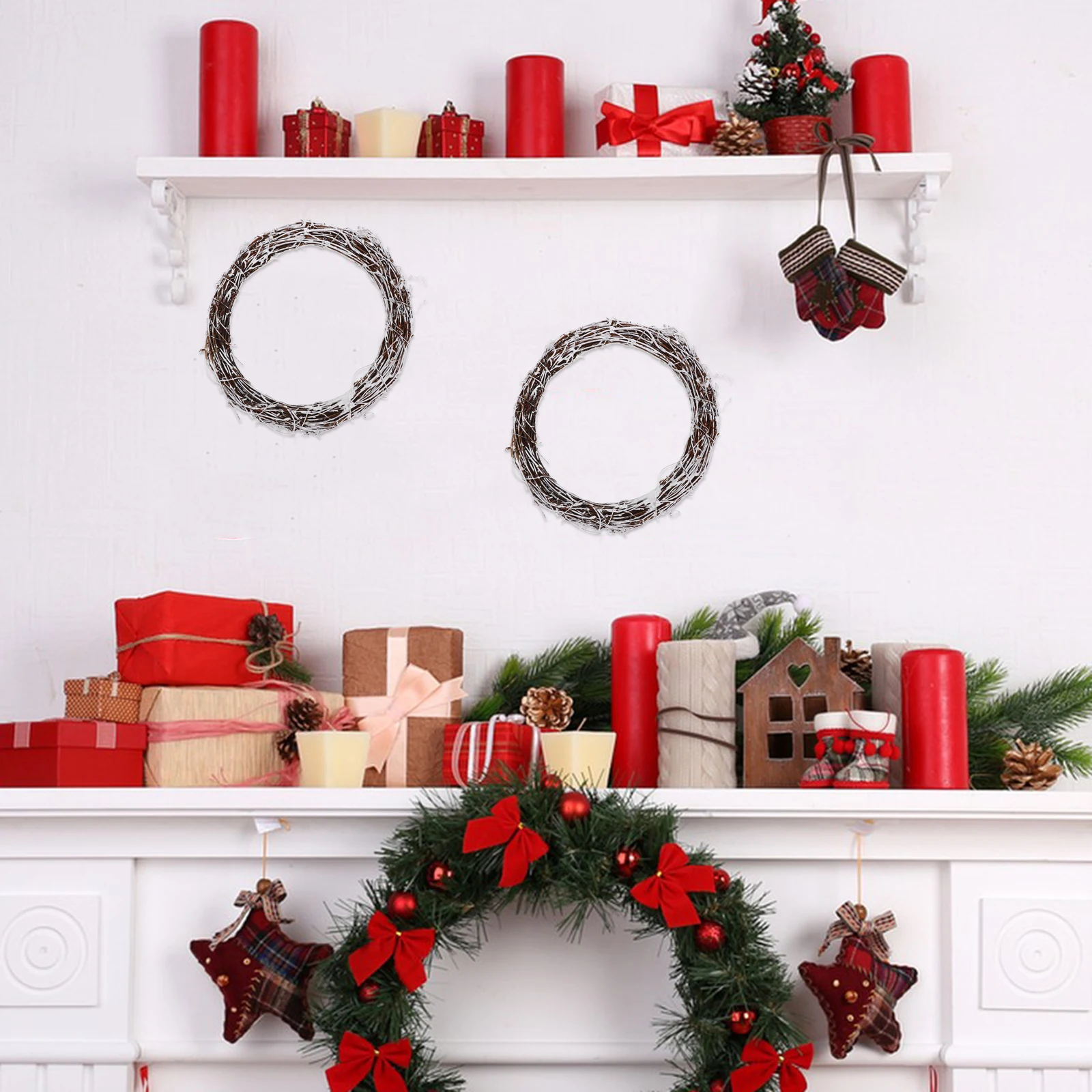 

4pcs Rattan Frame Rustic Plain Ring Floral Frame For Christmas Diy Crafts Wreath Making Circles Small Wreaths Hanging Decor Diy
