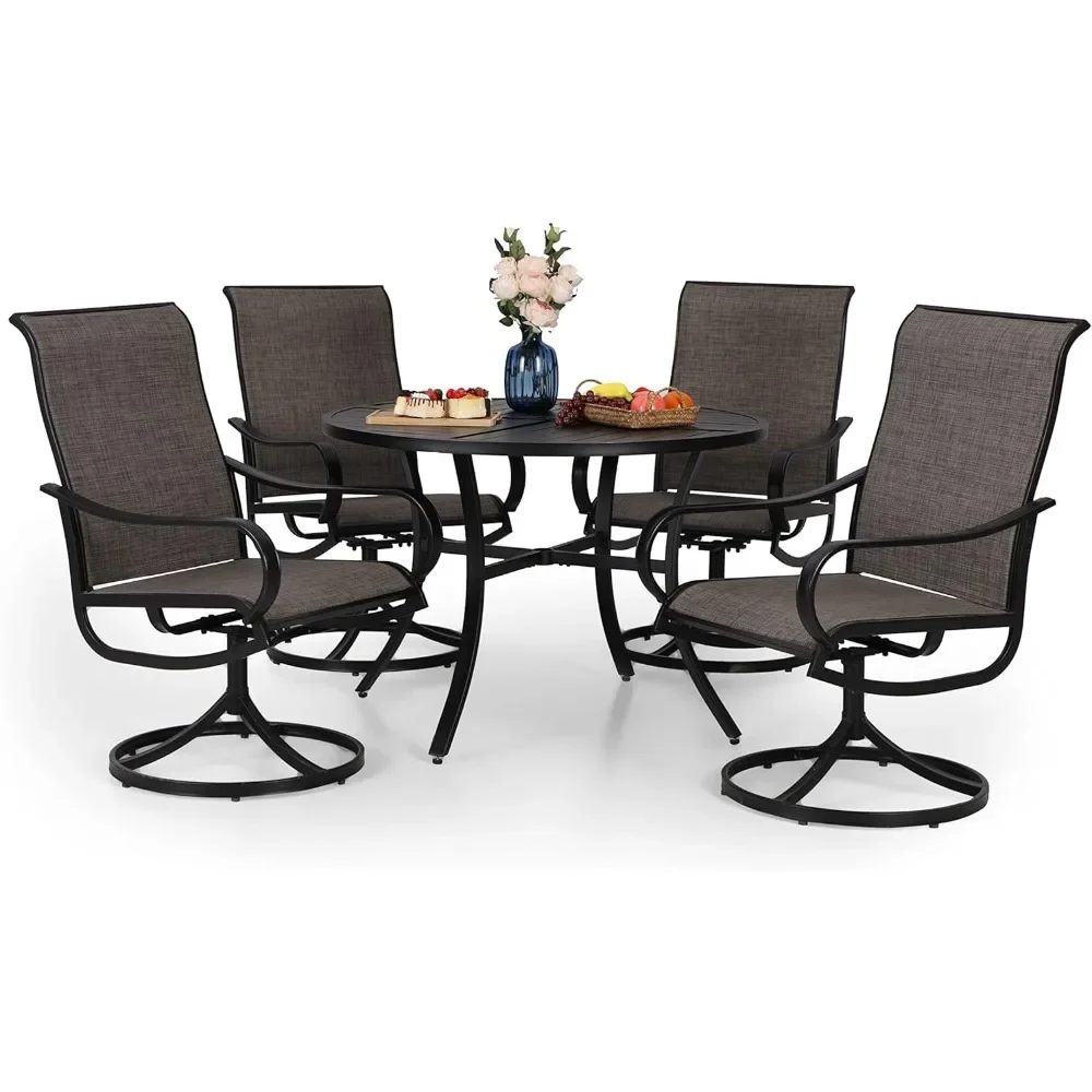 Patio Dining Set 5 Piece with 4 Swivel Chairs & 1 Large Round Table, Outdoor Patio Furniture Dining Set