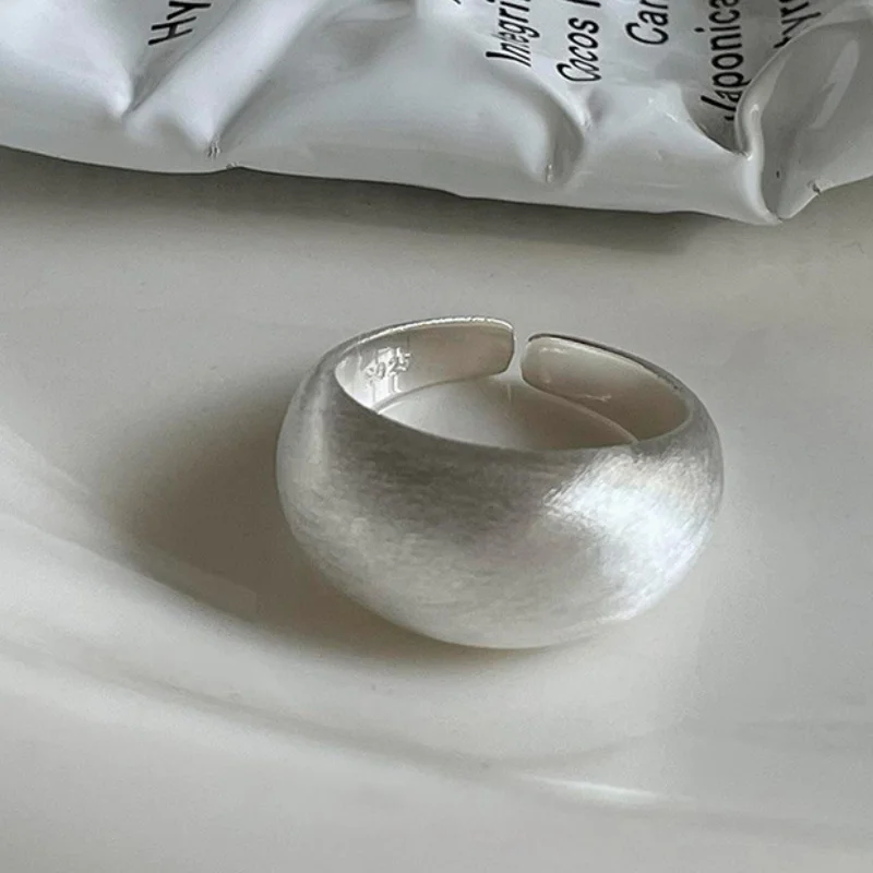 Silver Color Solid Matte Brushed Matt Chunky Satin Ring for Women Modern Minimalist Open Ring Jewelry Accessory