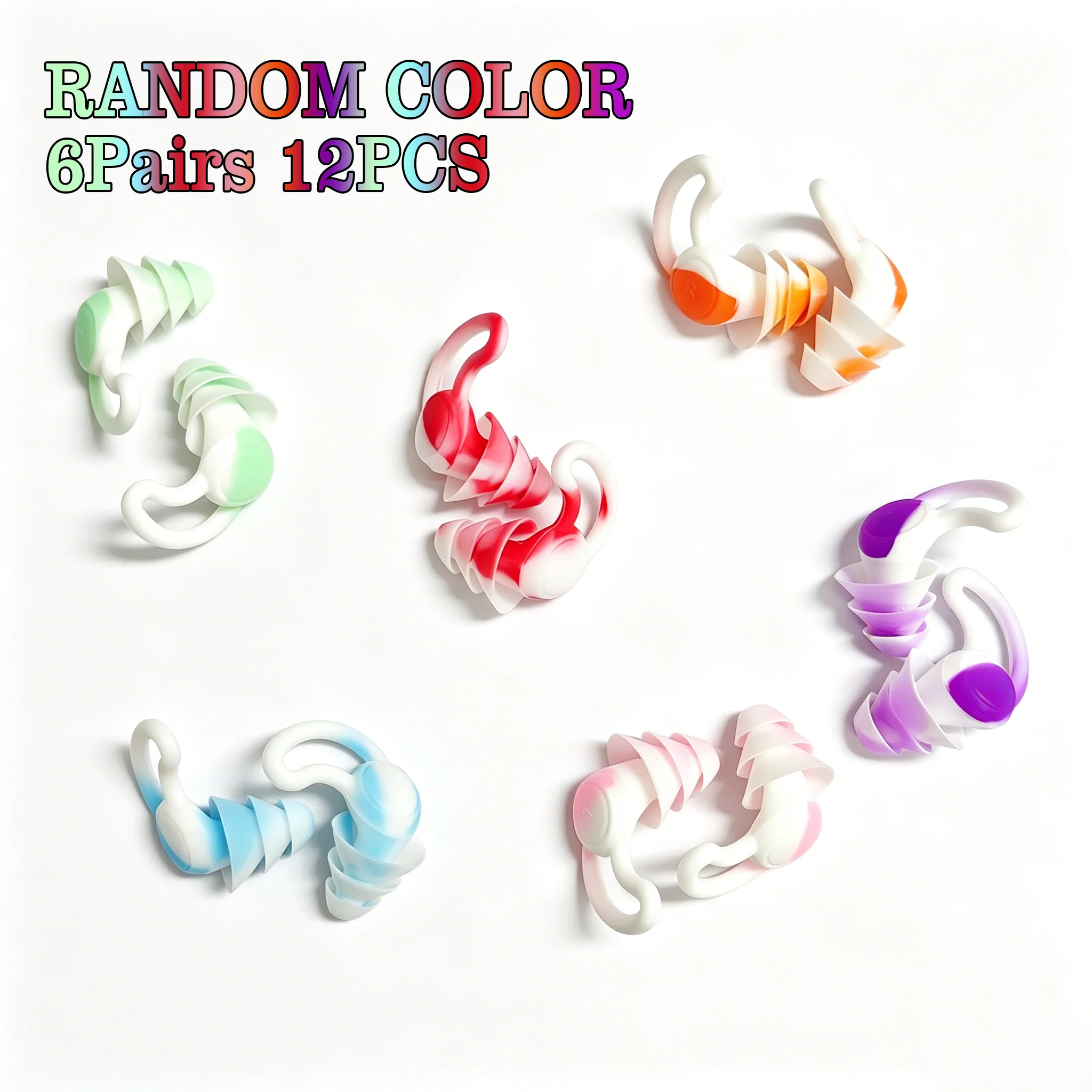 Swimming Earplugs Random Color 6 Pairs Swimming Pool Water Park Beach Surfing Rafting Bathe