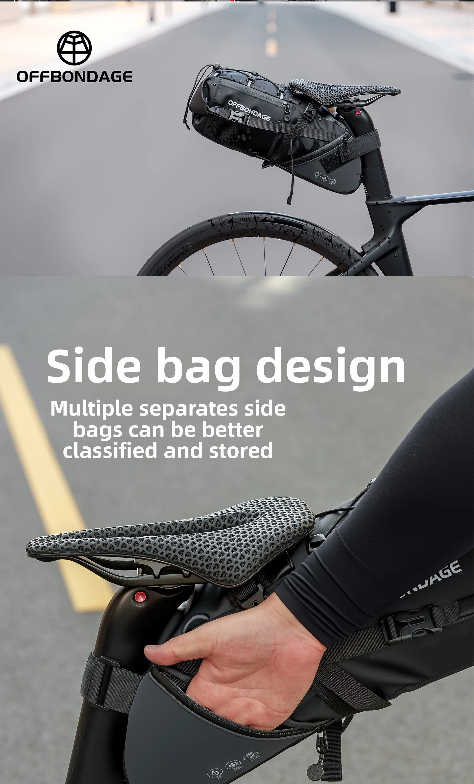 OFFBONDAGE 15L Fahrrad-Satteltasche, große Kapazität, wasserdichte Fahrradtasche, Fahrrad-Hecktasche, MTB, faltbare Hecktasche, Rennrad-Gepäcktasche – Detail 3