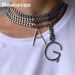 Men Women Stainless Steel Big Letter Chain Choker Trendy Rock Collar Chains Necklace