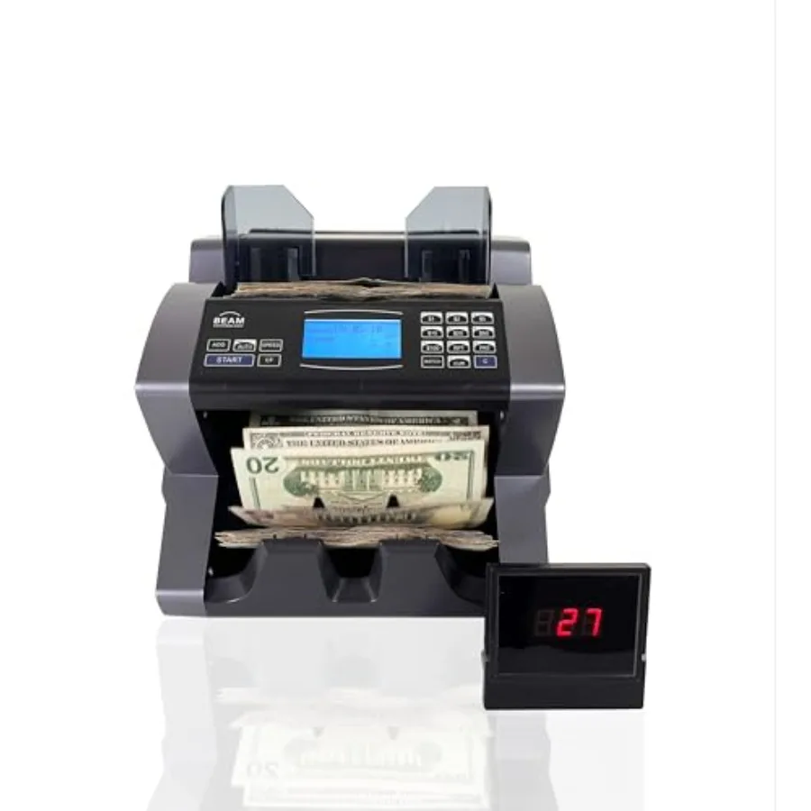 

Business cash counter: high-speed money counter machine for USD/MXN/CAD, UV/MG/IR/DD counterfeit detector, add/batch modes, LCD