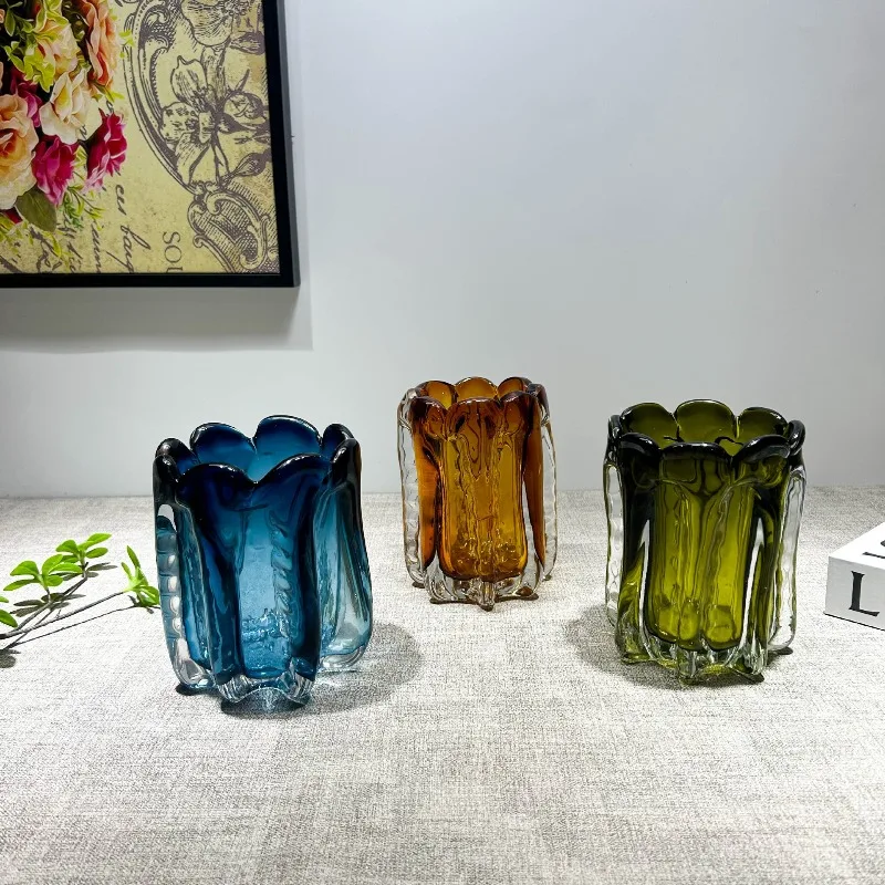 Petal Glass Vase, Creative Pleated Flower Pot Desktop Decoration Flower Arrangement Vase Room Aesthetic Decoration