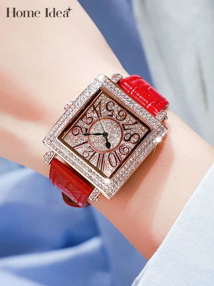 

Ladies Quartz Watches Leather Belt Buckle Casual Fashion Women Wristwatch Stainless Steel Square Rhinestone Wrist Watch