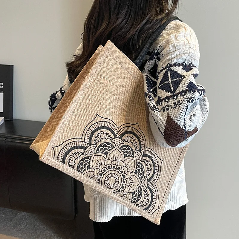 

Сумка-тоут с буквенным принтом Mama, модная сумка через плечо из мешковины, портативная дорожная сумка для пикника, сумка для покупок, подарки для повседневного использования женщин