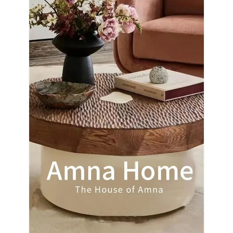 Medieval wabi-sabi wind solid wood round living room coffee table retro wind walnut designer creative