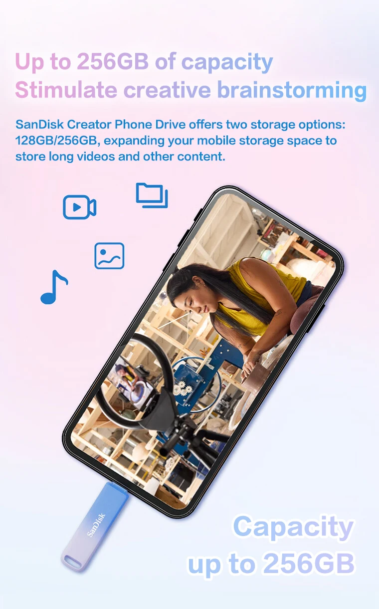 SanDisk Creator Phone Drive Typ-C und Lightning USB 3.2 Flash-Laufwerk für iPhone 13 14 und Smartphone 128GB 256GB Pendrive U Disk – Detail 3