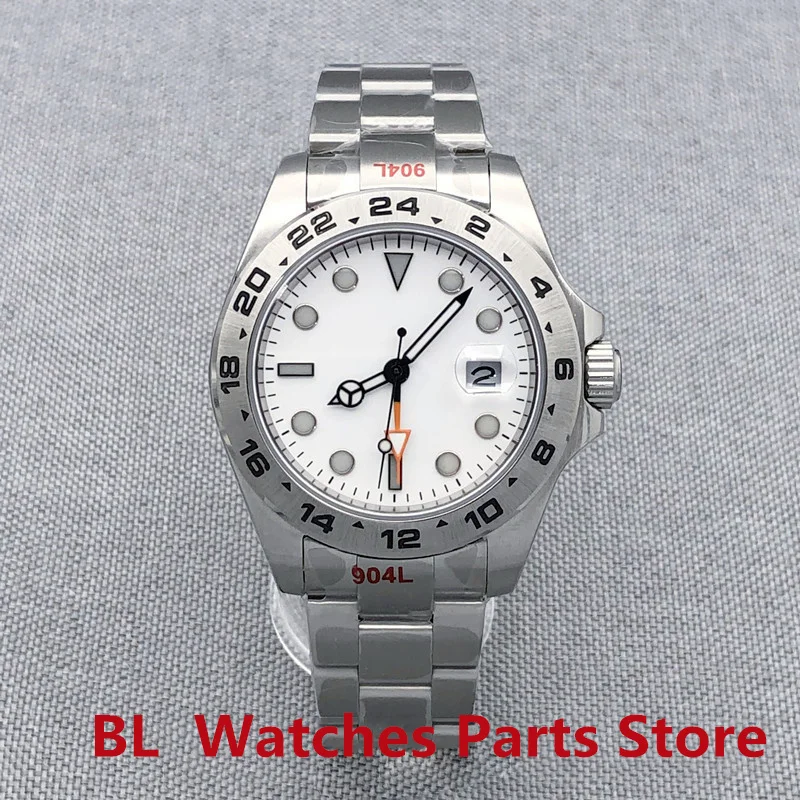 Imagem -03 - Bliger Prata Case Mostrador Branco 40 mm 43 mm Nh34a Gmt Dg3804 Gmt Relógio Automático Masculino Aço Inoxidável Pulseira de Vidro de Safira