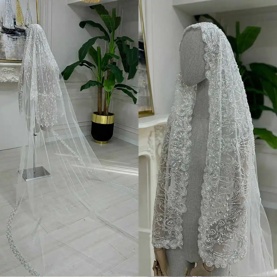 

Glitter Wedding Veil Sequin Appliques Cathedral Length One Layer Bridal Veils Applique Edge For Bride Velo De Cabeza Customized